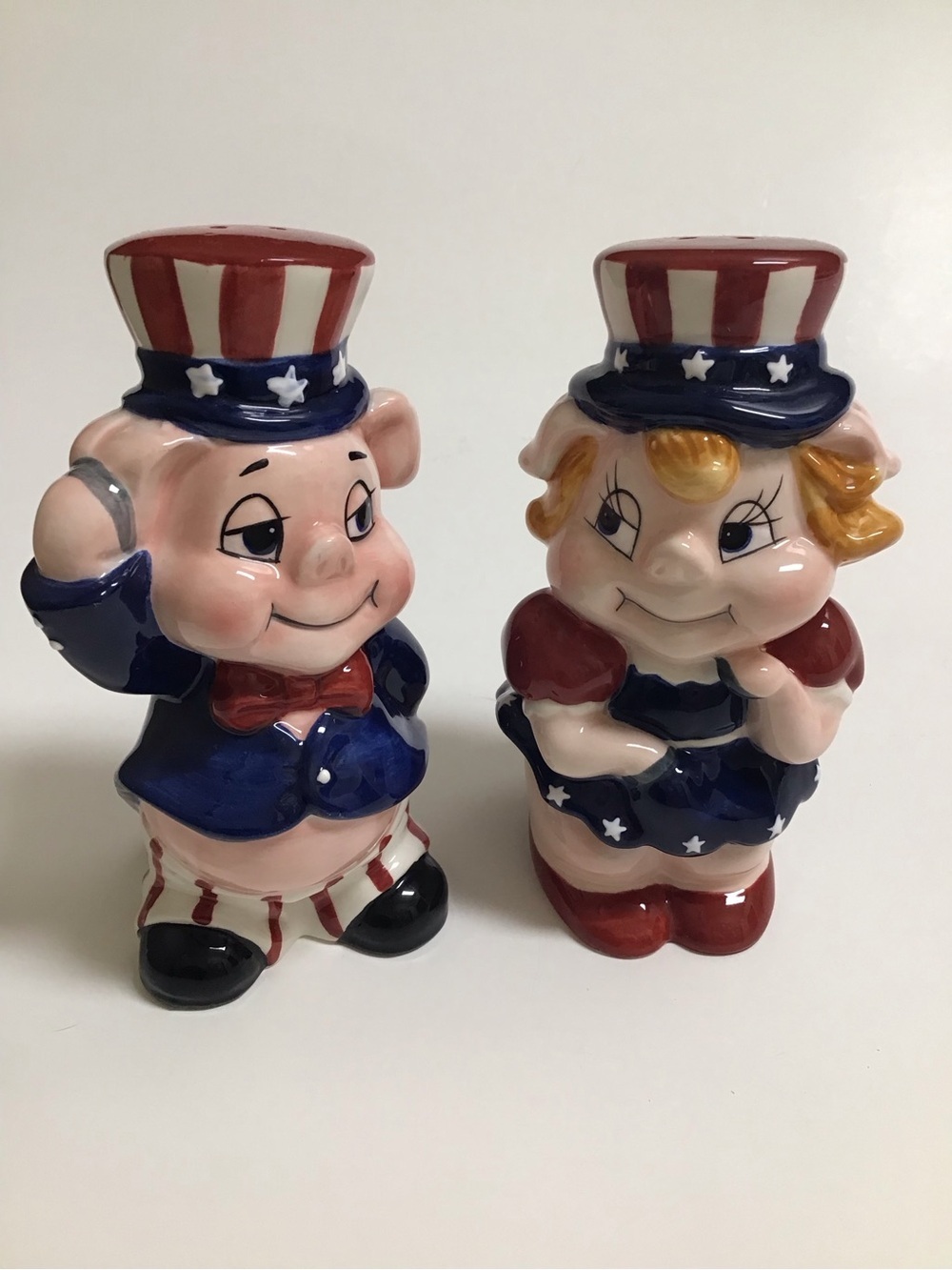 Patriotic Pigs Salt & Pepper Shakers Uncle Sam Americana USA Ceramic 4th of July
